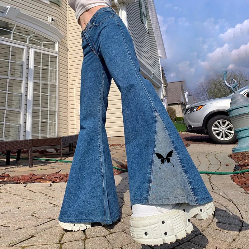 Women Patchwork Butterfly Print Denim 