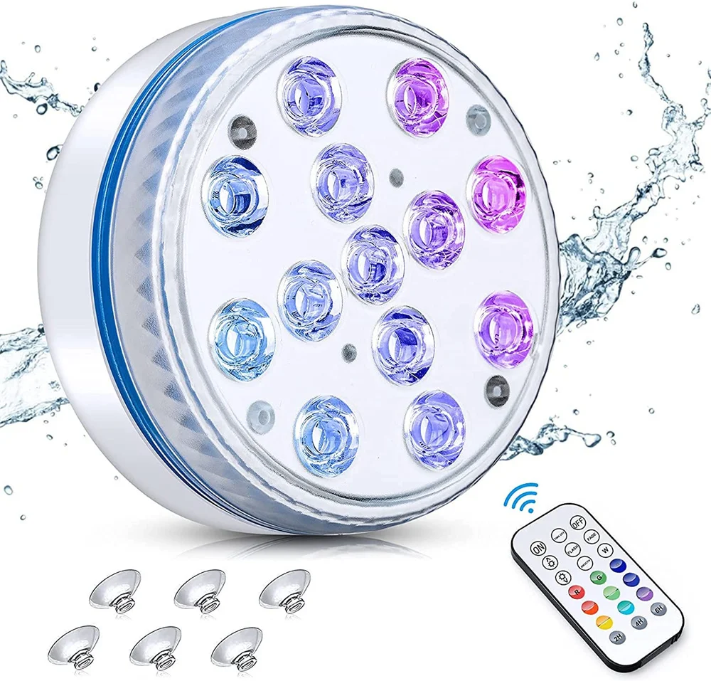 Underwater Pool Light IP68 Updated Submersible LED Lights with Remote Magnet 13 LED Bright Light RGB for Pond Pool Aquarium underwater pond lights Underwater Lights