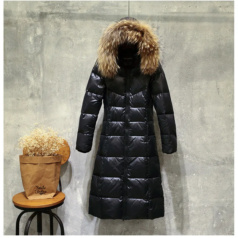 Плюс 6XL зимний женский Белоснежка пуховик 2019New большой размер куртка с меховым воротником длинное пальто теплая Красивая пуховая куртка - Цвет: Черный