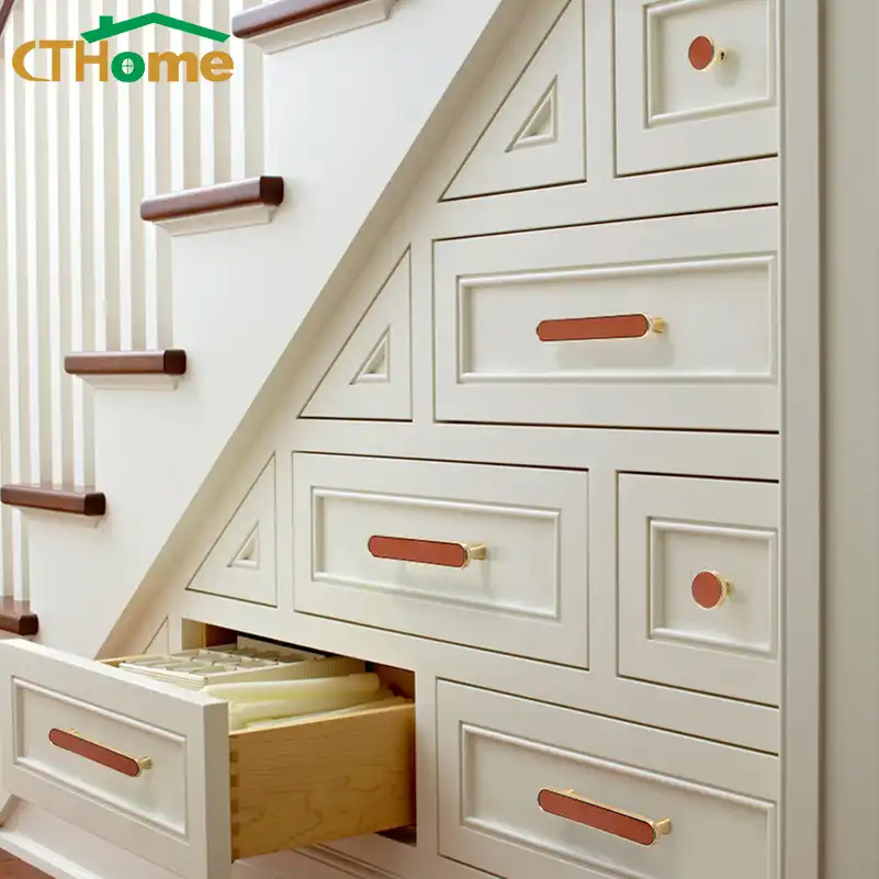 Cthome Cabinet Handle Soft Leather Dresser Drawer Door Gold Knobs