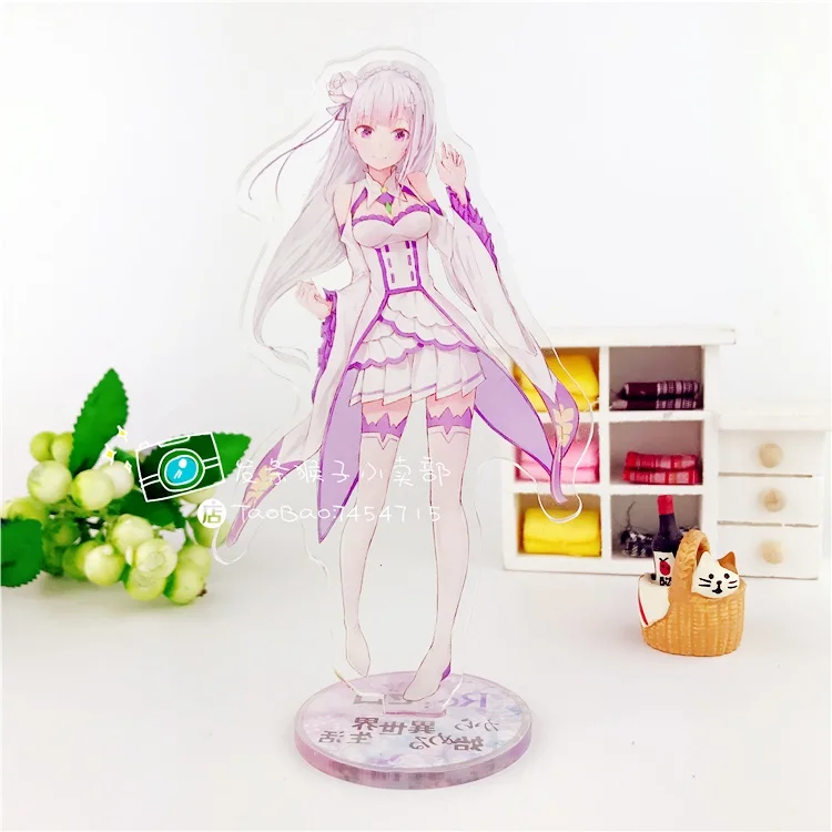 Обувь для косплея; аниме Re Zero kara Hajimeru Isekai Seikatsu Rem Ram Косплей Эмилиа акриловая подставка рисунок двусторонний стол Декор 15 см - Цвет: 03