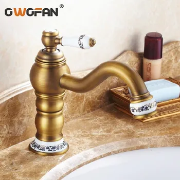 

Single Basin Faucets Brushed Antique Brass Bathroom Sink Faucet 360 Rotate Spout Deck Mount Mixer Water Taps torneira OWO-S79313