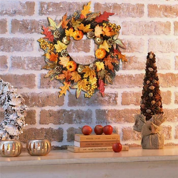 

Pumpkin Maple Wreath Autumn Maple Leaf Pumpkin Berry Wreath 45cm Thanksgiving Halloween Door Home Decor