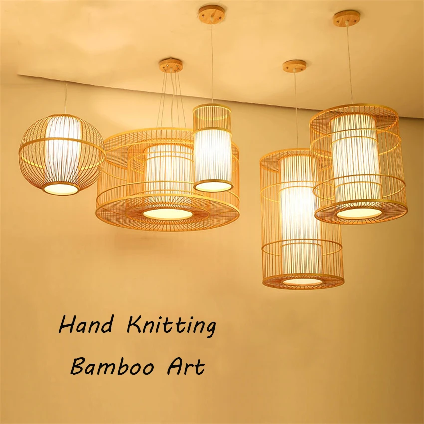 Китайский бамбуковый светодиодный люстры гостиная отель Прихожая Ресторан подвесной светильник освещение спальня Чайный домик подвесной светильник