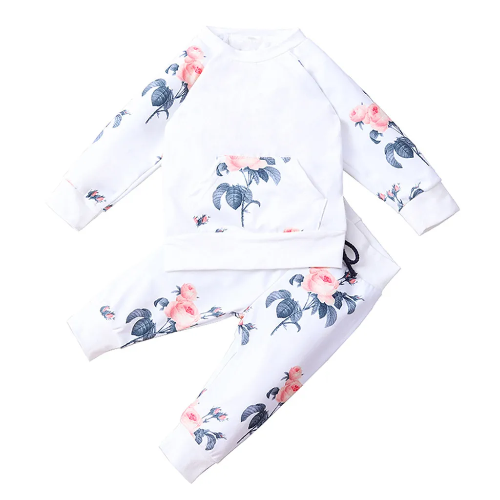 Одежда для маленьких девочек футболка с капюшоном и длинными рукавами Топы+ камуфляжные штаны комплект детской зимней одежды из 2 предметов для девочек - Цвет: Белый