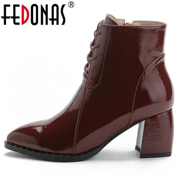 

FEDONAS Brand Pointed Toe Women Newest Ankle Boots Dancing Party Prom Shoes Woman Winter Warm Female Genuine Leather Short Boots