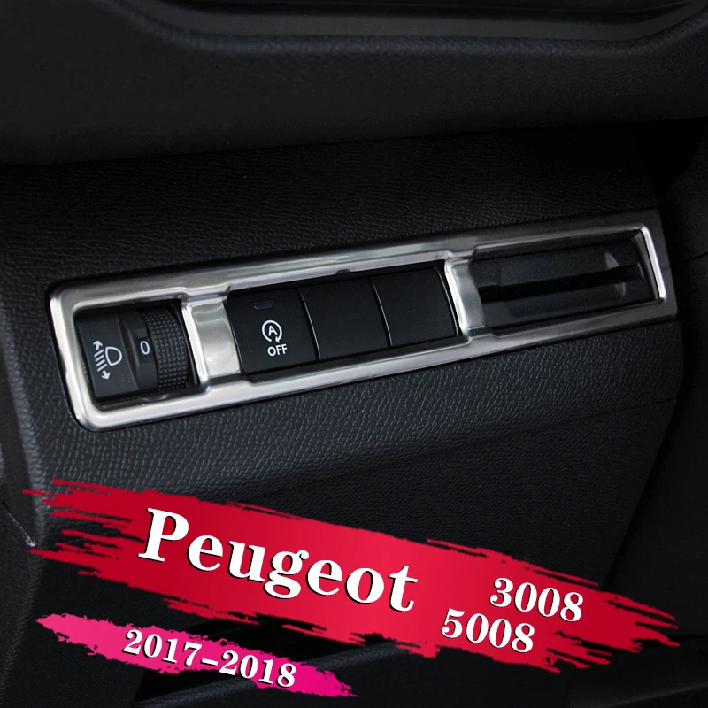 

1X Stainless Steel Headlight Switch Sequin Headlight Adjust Cover Accessories For Peugeot 3008 GT 5008 2017 2018