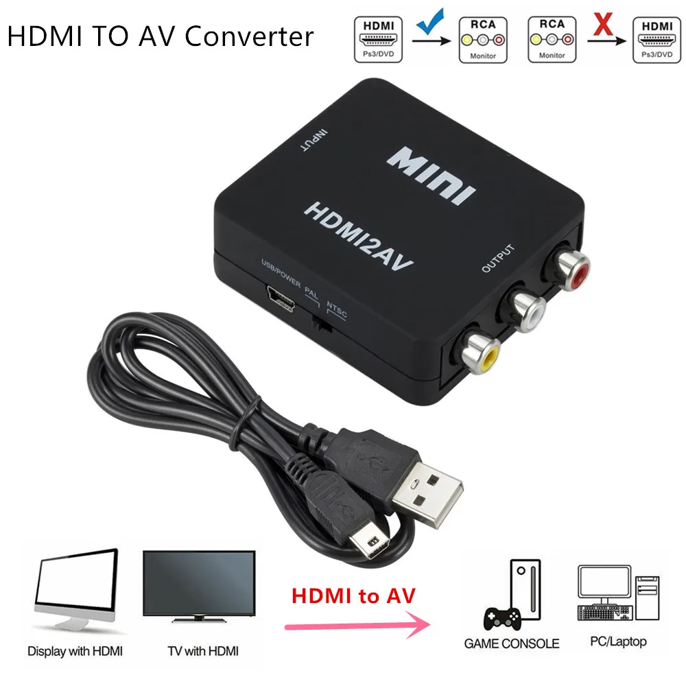 HDMI-совместимый с AV RCA CVSB L/R 1080P скалер преобразователь коробка HD видео композитный