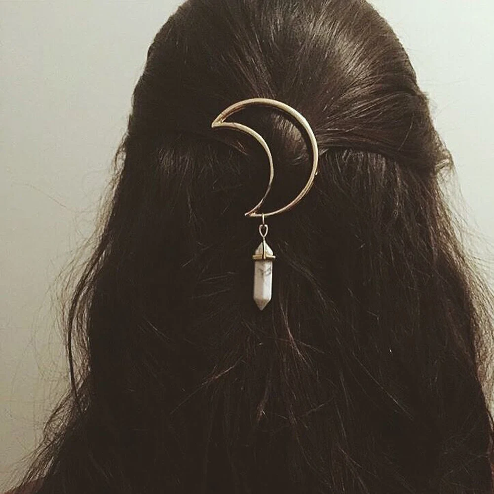 1 pc Moon Shape Hair Clips Fashion Boho Girls Crystal Barrette Jewelry Unique Women Casual Hair Clip Gifts Accessories