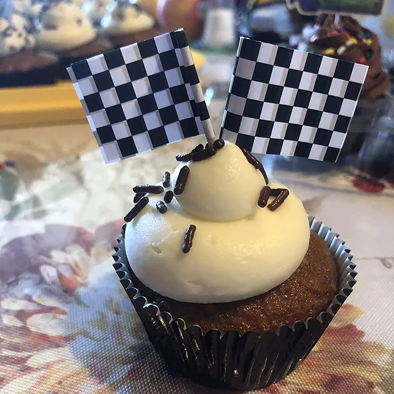 100pcs Race Car Cupcake Liners - Black & White Checkered Flag Baking Cups For Birthday Parties