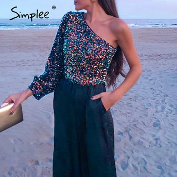 

Simplee Sexy asymmetric sequin women blouse shirt Spring summer party short top Fashion nightclub style street clothes tops 2020