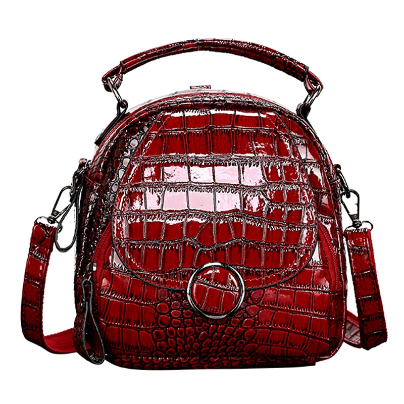 Fashion Pu Leather Women Backpacks Crocodile Pattern Vintage Small Shoulder Bag Female Alligator Sac A Dos Mochila Feminian New - Цвет: red