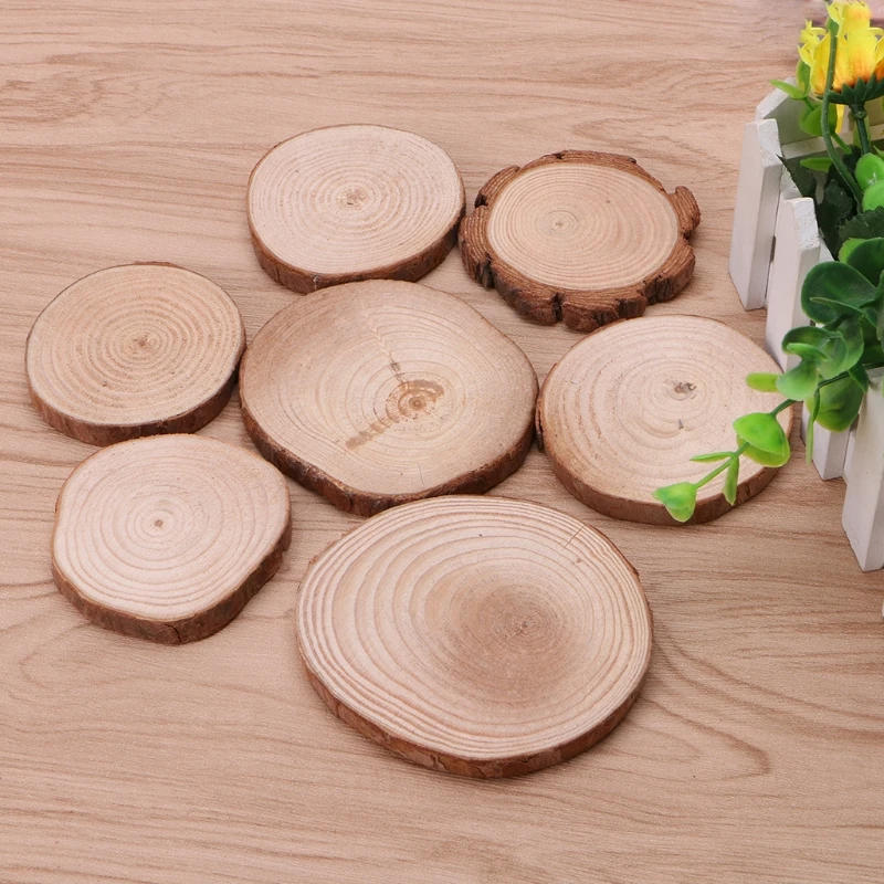 10Pcs Rustic Natural Round Wood Pine Tree Slices Craft Wedding Centerpiece Decor E65B