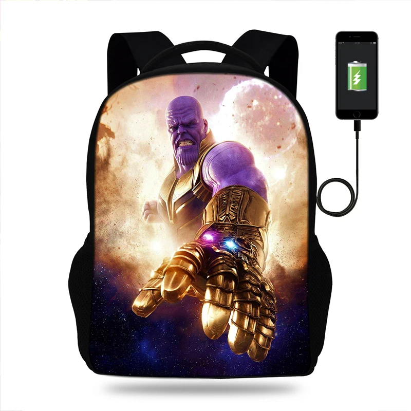 17 дюймов Thanos супер рюкзаки USB зарядка Рюкзак для подростков мальчиков