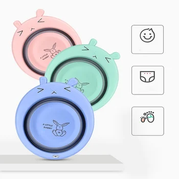 

Portable Plastic Basins Folding Children Wash Basin Tourism Outdoor Cartoon Foldable Baby Bucket Household Bathroom Supplies