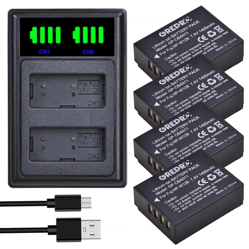 4 шт. NP W126 W126s батарея + светодиодный двойной зарядное устройство для Fujifilm X Pro1 XPro1 T1
