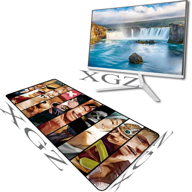 XGZ Hot Anime One Piece Large Game Mouse Pad Black Lock-edge Computer Desk Mat Rubber Stripe Slip for Dota Csgo 90x40/60x30 Xxl