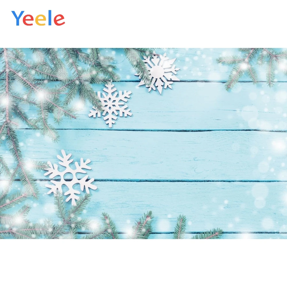 

Yeele Christmas Backdrop Winter Blue Wood Board Snow Tree Baby Birthday Party Customized Photography Background For Photo Studio