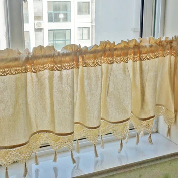 

1Pc Home Decorative Small curtain Cotton Linen Lace Tassels American Style Short curtain Blackout Half For Bedding ro