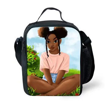 

THIKIN 2020 New Lunch Bags with African Girls Pattern for Women Personalized Lunchbag Children Food Box Lancheira Custom