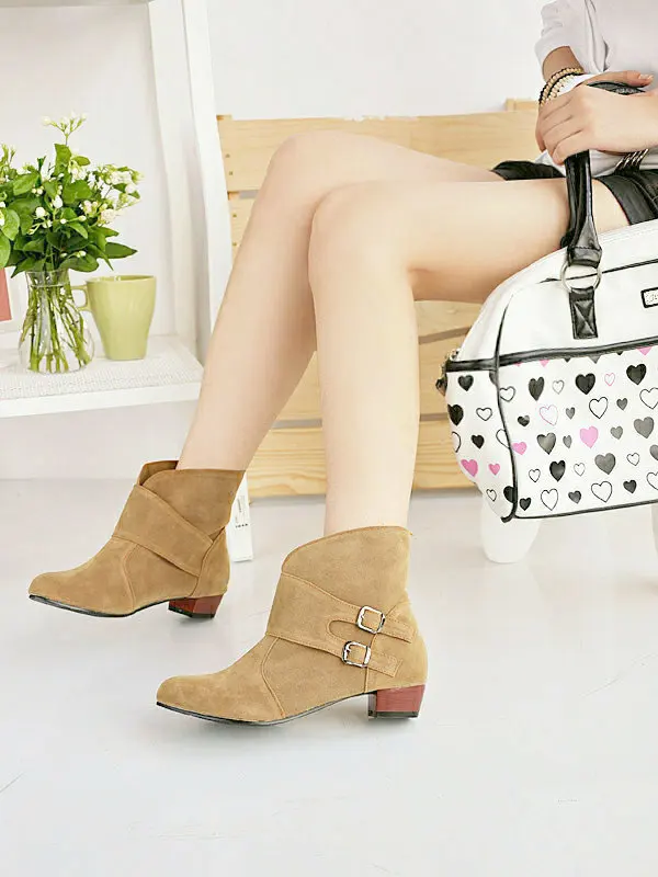 

2015 Double Buckle Low Heel Short Boots Casual Boots Plain Bootie Boots Large Size Foreign Trade Hot Selling WOMEN'S Shoes LGN