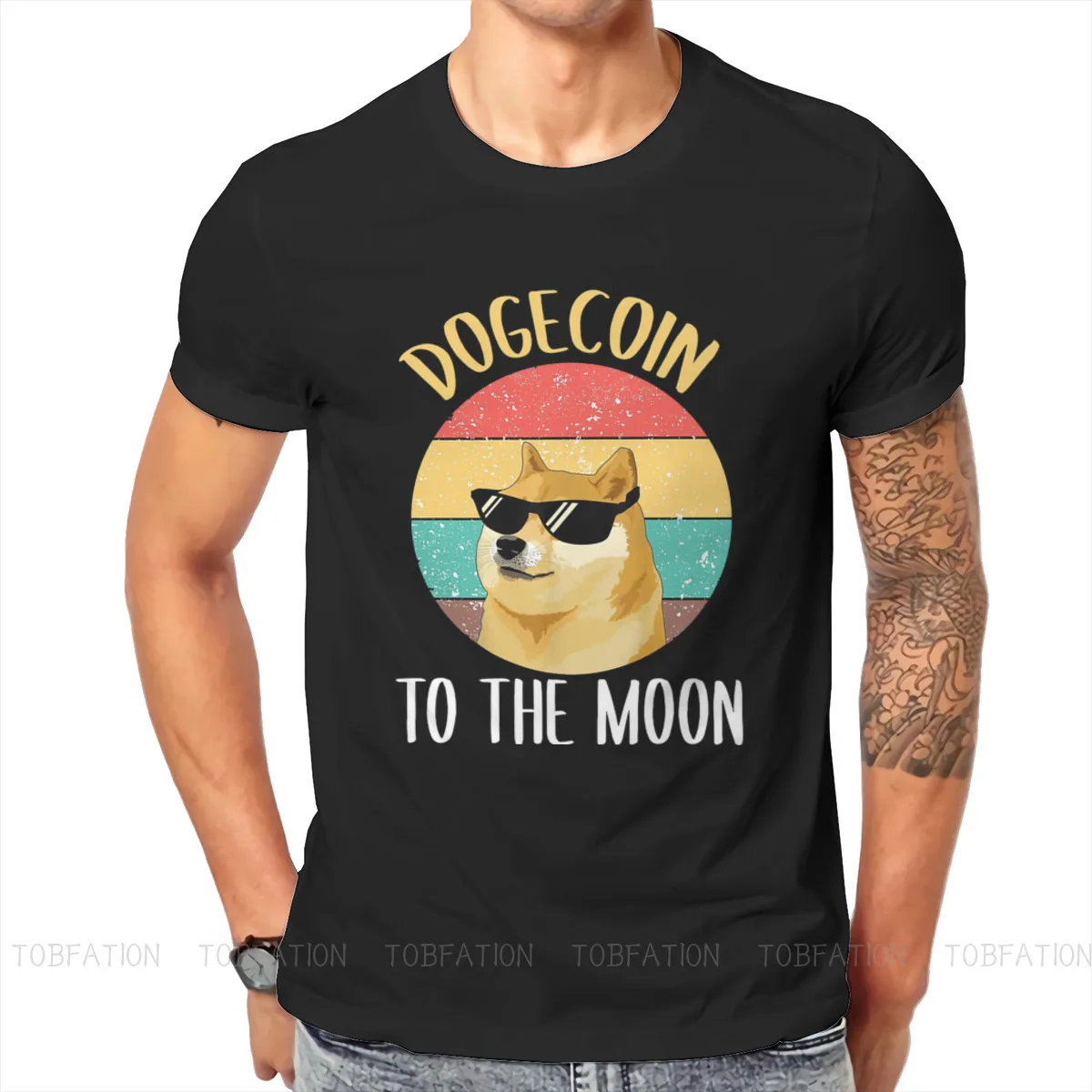 Criptomoneda Bitcoin arte Dogecoin a la luna clásico T camisa Vintage de algodón hombres Tops Harajuku de cuello redondo Camiseta