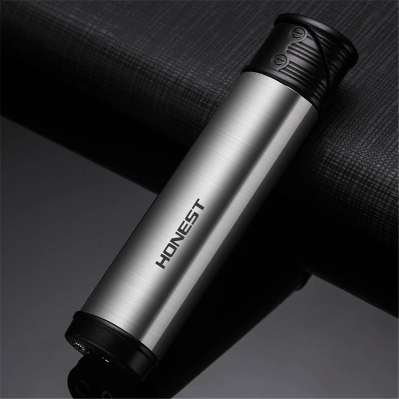 Silver Новая ветрозащитная газовая зажигалка из нержавеющей стали, металлический прямой фонарь, зажигалка для бензина, гаджеты для мужчин, зажигалки для сигарет - Цвет: Silver