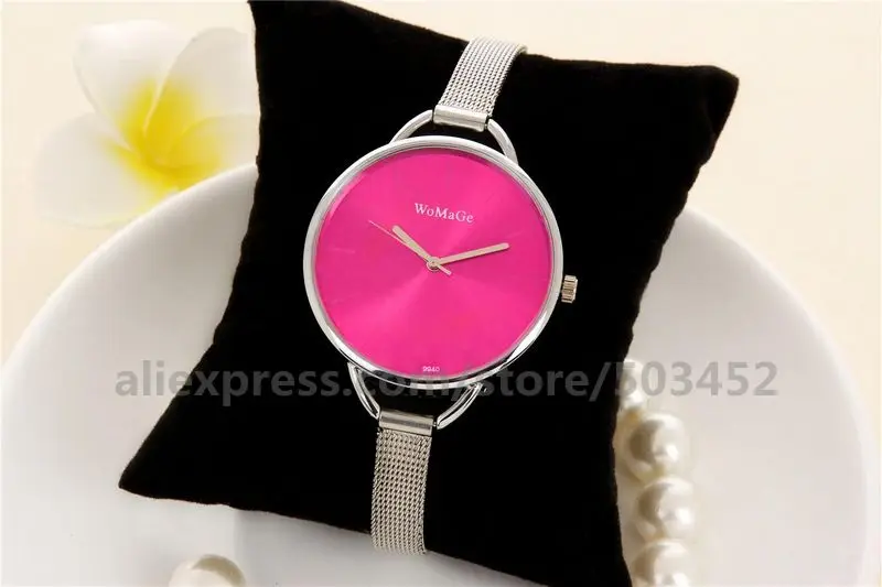 rose red 100 шт/лот без цифр женские часы заводская цена подарки другу Relojes Hombre Тонкий Сетчатый ремень модные кварцевые часы - Цвет: rose red
