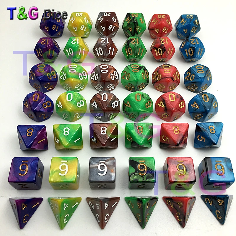 7 шт./компл. разноцветные золотые цифровые игральные кости dnd RPG d4 d6 d8 d10 d % d12 d20