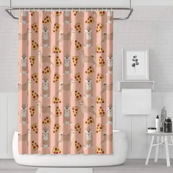 

Shiba Inu Plushie Pizza Shower Curtain Bath Curtain Liners Polyester Cloth Create Pattern Soft Protective Space Bathroom Curtain