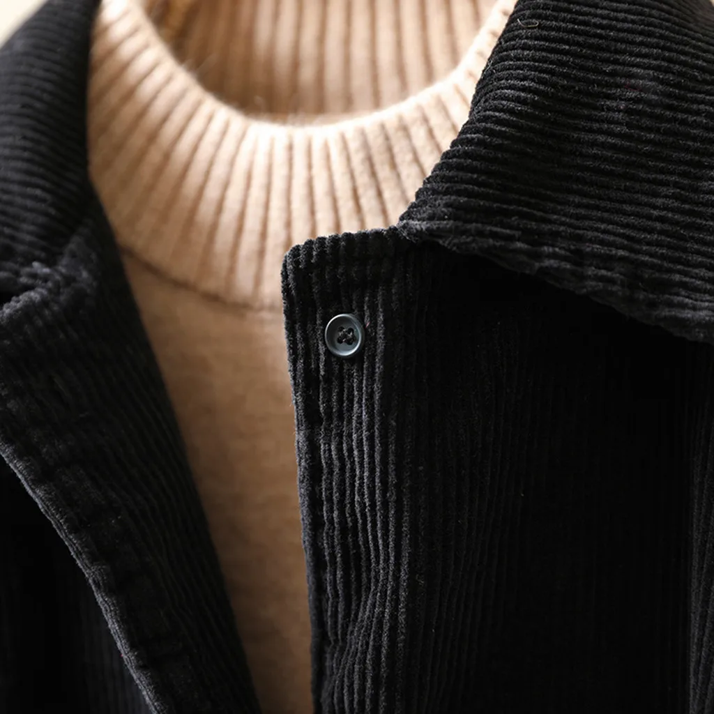 Women Vintage Pockets Coat Autumn Winter Warm Corduroy Solid Button Sleeve Loose Casual Coat Plus Size Female Outer#118