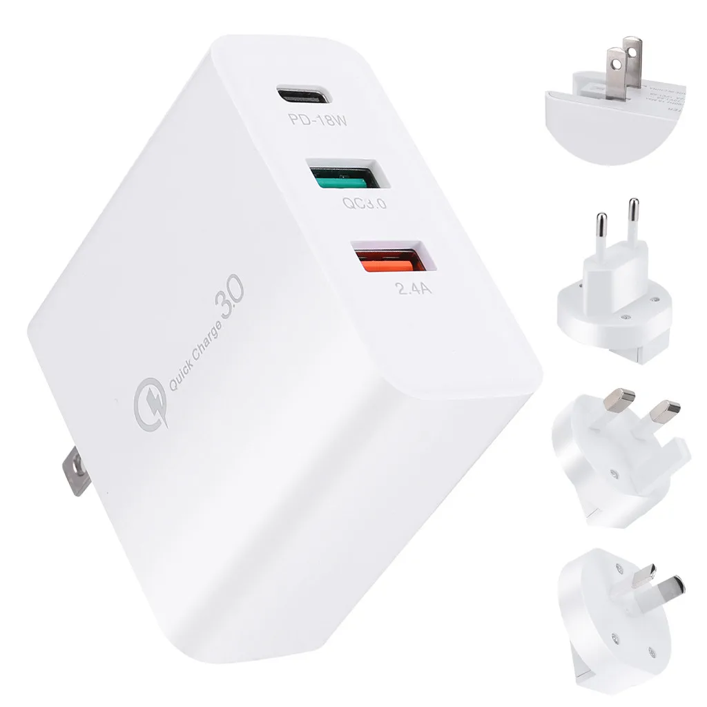 2 в 1 usb type-C 30 Вт USB QC 3,0 18 Вт Быстрая быстрая зарядка USB-C настенное зарядное устройство адаптер для iPhone 11 XR с США/ЕС/AU/Великобритания штекер