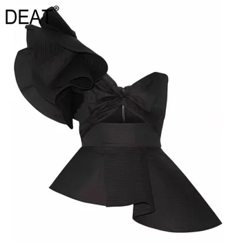 

DEAT 2020 stocks new items off the shoulder ruffles high waist short asymmetrical top female sexy tank WK47401L