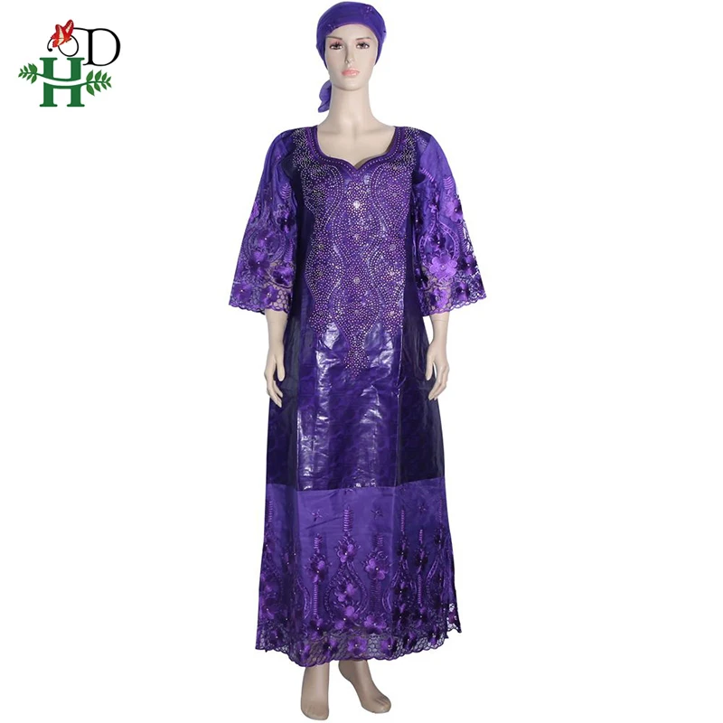 H& D африканская женская одежда кружевные платья Женская одежда vestido africano Платье женское Дашики Вышивка халат riche bazin SP134-1 - Цвет: Фиолетовый