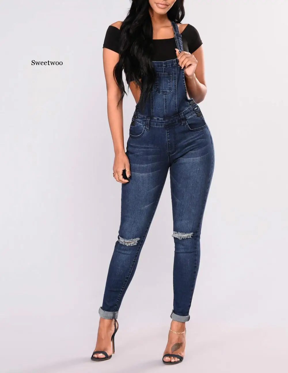 Fashion Overalls For Women Denim Rompers Ladies Jumpsuit Jeans Hole Women's With Holes In Their Straps Tight Calf Streetwear