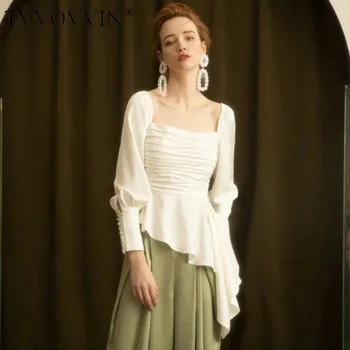 

TVVOVVIN 2019 Autumn Immortal Court Wind Irregular Design Feel Shirt Lantern Sleeve Square Lead Shirt Woman L115