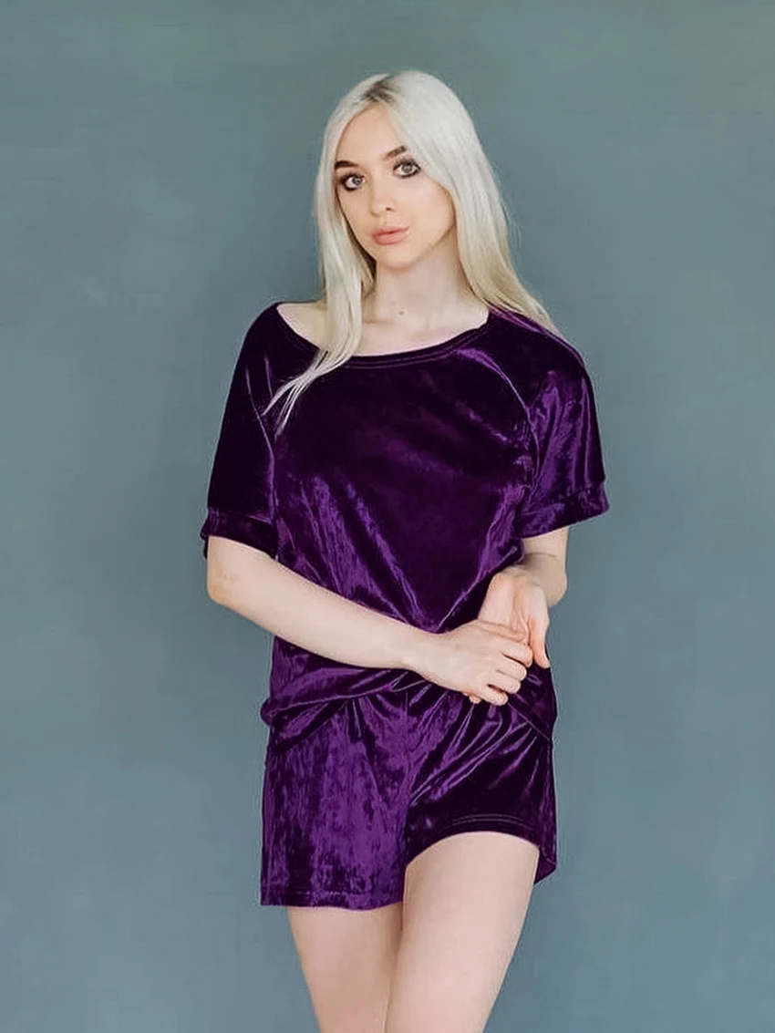 Waliicorners Sleepwear Solid Color Set Woman 2 Pieces Velour Nightwear Nightgowns Sleeves Pajamas 8 H764bbfaaec5b4fe58b35e6cd9f9a5881n