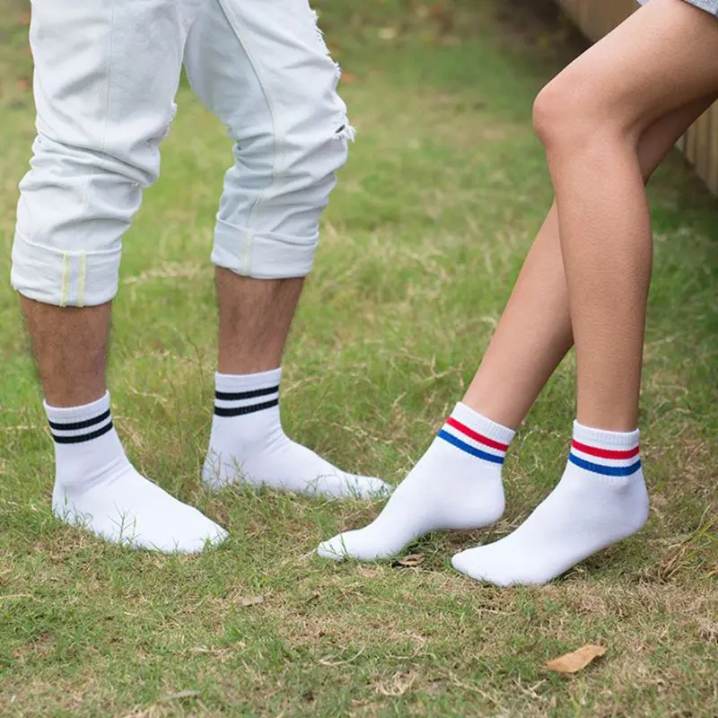 5 Pairs Mens Minimalist Long Crew Socks Double Stripes Elastic Ribbed Hosiery B0KD