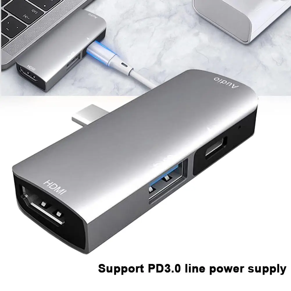 4-в-1 Алюминий Тип-C Mobile Hub адаптер с USB-C зарядка PD 4K HDMI 3,5 мм Зарядное устройство для Pad Pro