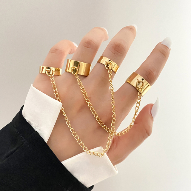 Punk Gold Color Long Chain Butterfly Shape Ring for Women Girls Fashion Hiphop Rings Party Jewelry Gift