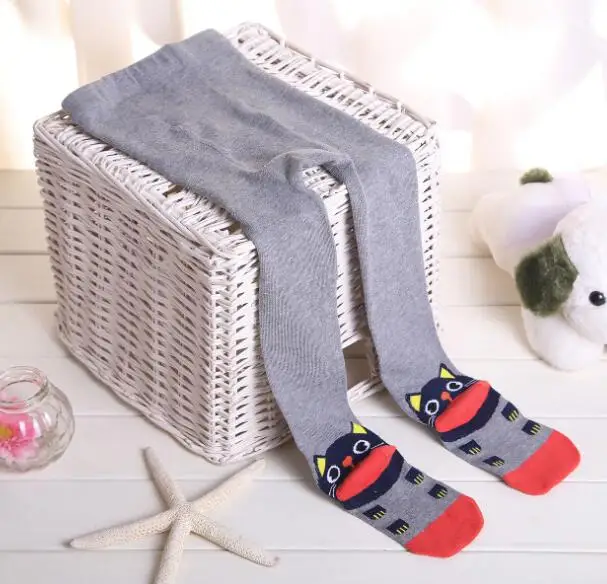 grey Детские тонкие хлопковые колготки с рисунком кота; вязаные колготки для девочек - Цвет: grey