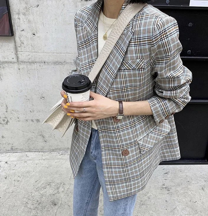 

Casual Suit Women's 2019 Spring And Autumn New Style Korean-style Slim Fit Simple Plaid Single-Breasted Coat Fashion