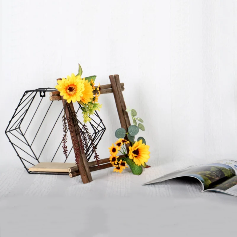 

Artificial Flower Christmas Wreath Hang Natural Garland Xmas Home Wall Decor Wooden Sunflower Pendant New Year's Garland