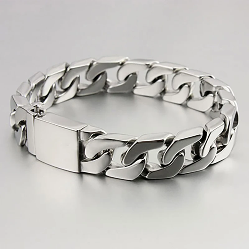 14 мм мужской браслет Серебряная цепочка браслет 316L нержавеющая сталь браслет для мужчин ювелирные изделия Прямая поставка
