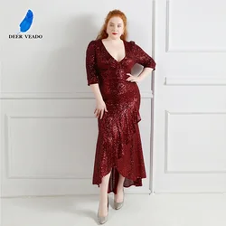 DEERVEADO Plus Size Evening Dresses for Women 2021 High Low Sequins Mermaid Formal Dress Evening Party Gown vestido Longo K18339