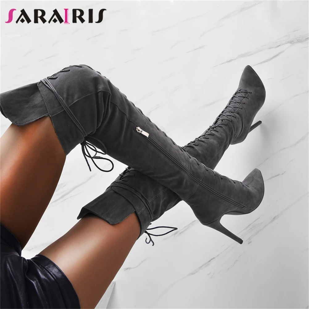 

SARAIRIS New INS Hot 35-47 Sexy lace-up Over The Knee Knight Boots Lady Thigh High Boots Women 2019 Party High Heels Shoes Woman