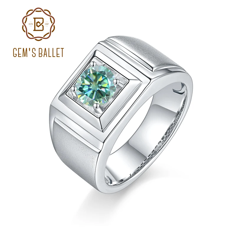 

GEM'S BALLET 925 Sterling Silver Green Moissanite 1ct Mens Women Engagement Rings Charm Jewelry For Gifts Wedding Classic Ring
