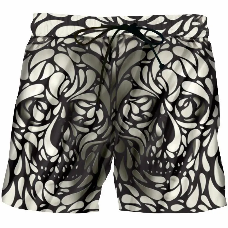 Стереоскопические повседневные шорты с принтом черепа, 3D черные белые лепестки, шорты для отдыха для фитнеса, Мужская/женская одежда в стиле хип-хоп, пляжные шорты