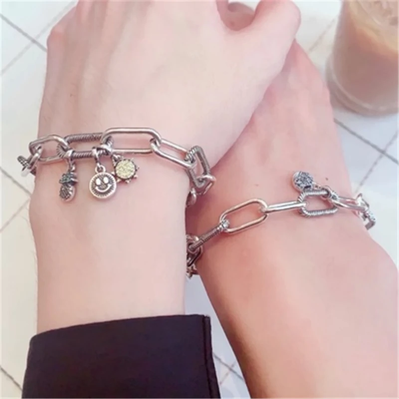 TOP SALE 925 Sterling SILVER Heart Snake Chain Fashion Bracelets For Women Fit Original Pandora Charm Beads Jewelry Gift