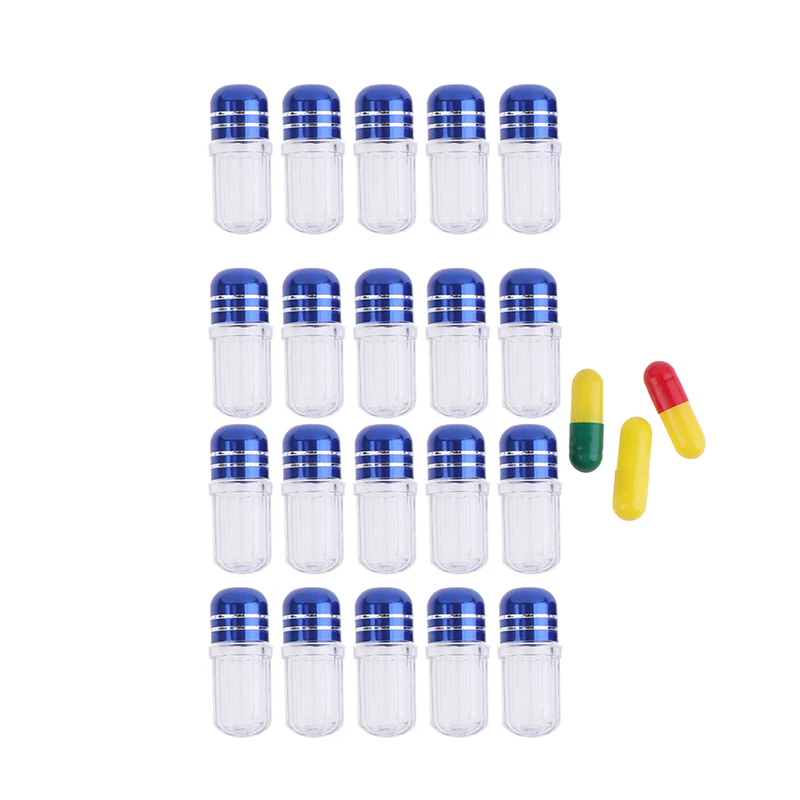 20PCS/lot Empty Capsule Shell Colorful Empty Clear Pill Case Plastic Bottle Drug Container Tablet Medicine Splitters Holder Box